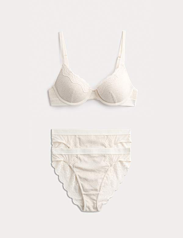 Lotta Cotton Rib Wired Demi Cup Bra Set A-E - US