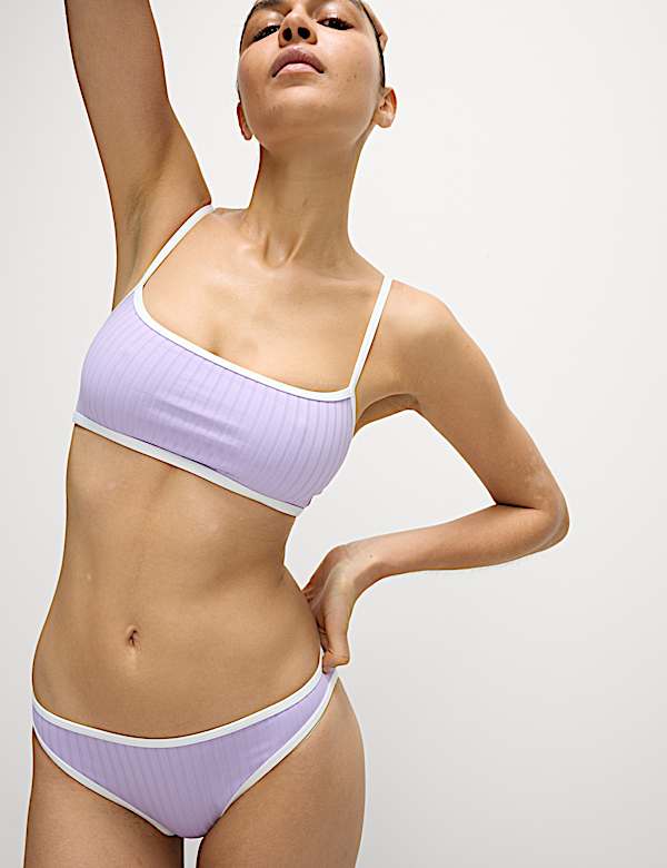 Ribbed Contrast Tipping Scoop Neck Bikini Set - JP