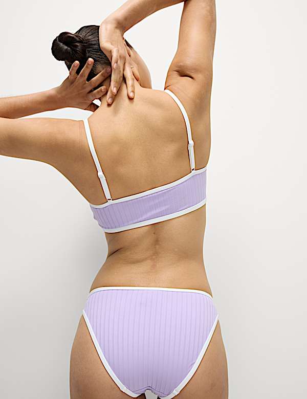 Ribbed Contrast Tipping Scoop Neck Bikini Set - JP