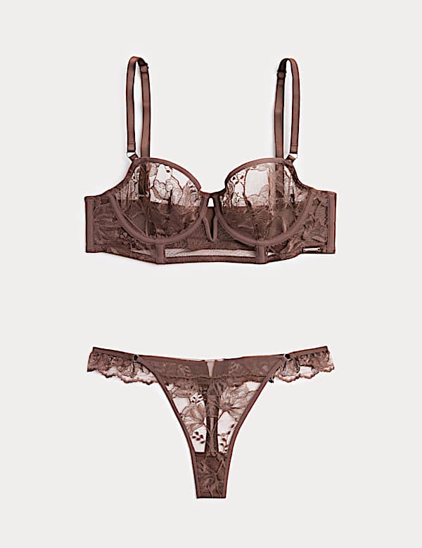 Savannah Lace Wired Longline Balcony Bra Set A-E - BE