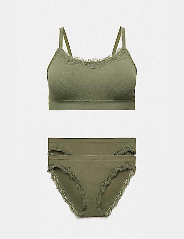 Jasmine Lace Non Wired Seamfree Crop Top Set - ES
