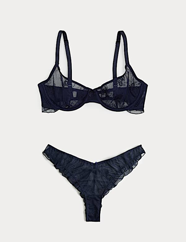 Helena Embroidery Wired Demi Cup Bra Set A-E - TW