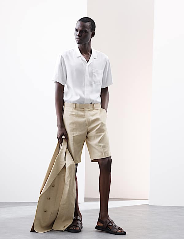 Tailored Fit Italian Performance Linen Blend Double Breasted Suit  - MX