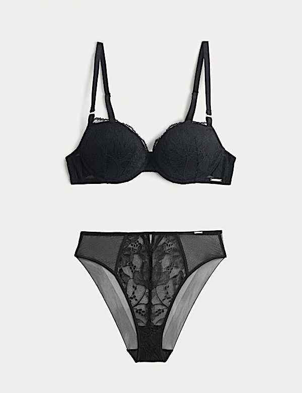 Savannah Lace Wired Push-Up Balcony Bra Set A-E - NL