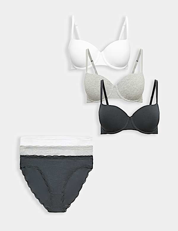3pk Cotton Rich Wired Balcony Bra Set A-E - ES