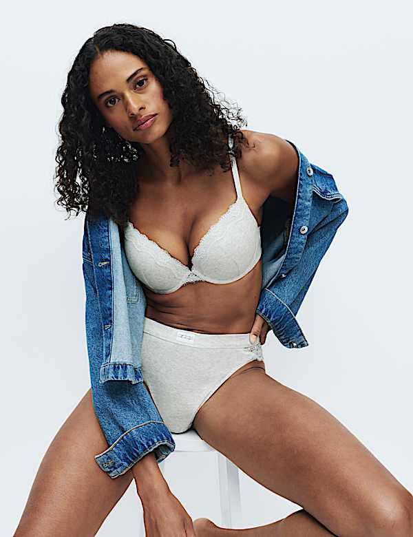 Juni Cotton Rib Wired Push-Up Plunge Bra Set A-E
