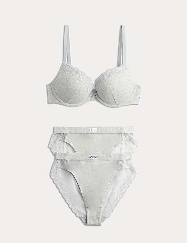 Juni Cotton Rib Wired Push-Up Plunge Bra Set A-E - MX