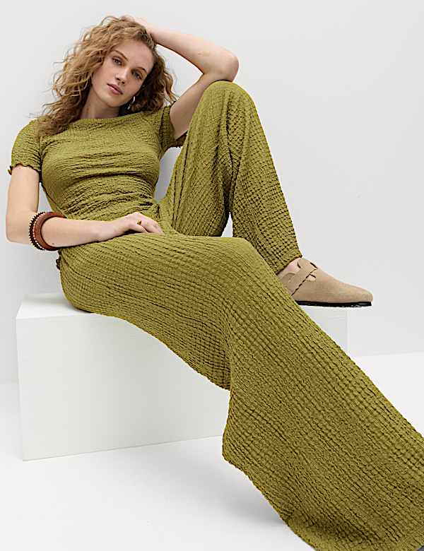Textured Top & Trouser Set - ID