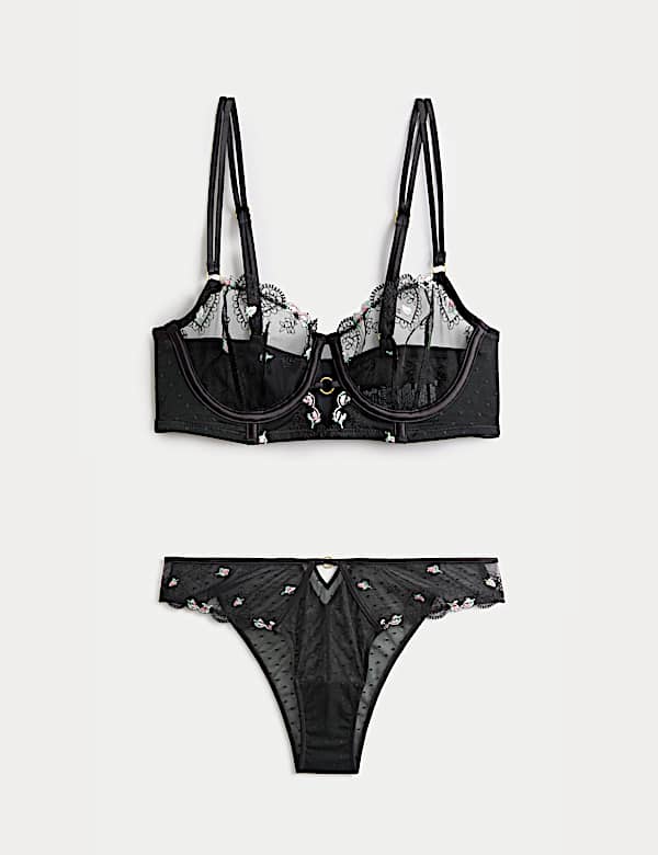 Leah Embroidery Wired Longline Balcony Bra Set A-E - US