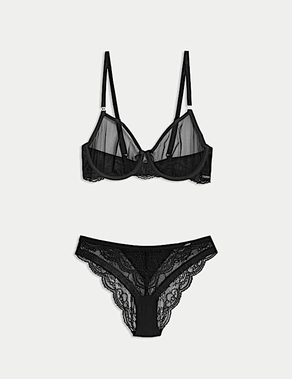 Conjunto Murcia con sujetador de media copa con aros transparente y de encaje (copa A-E) - US