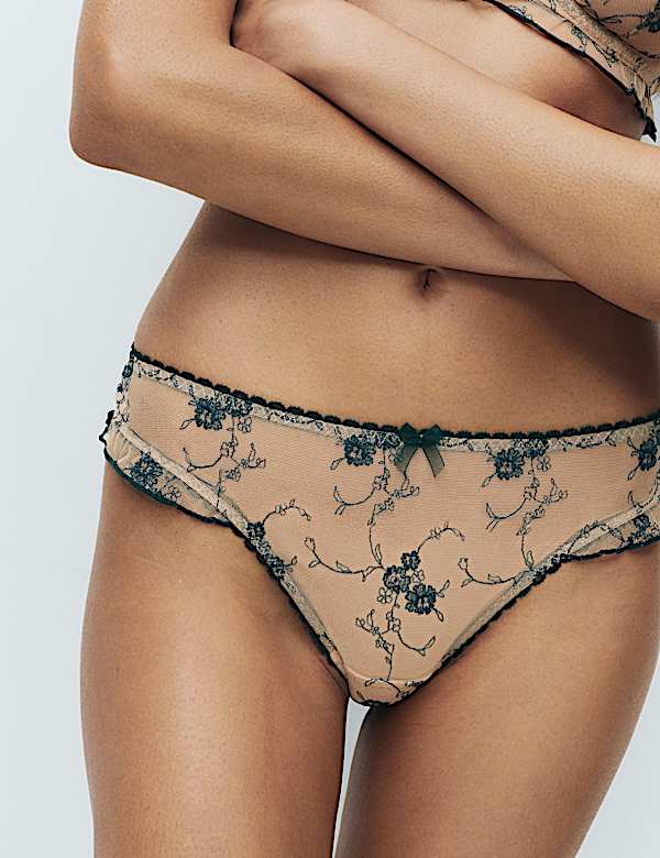 Helena Embroidery Wired Demi Cup Bra Set A-E - DK