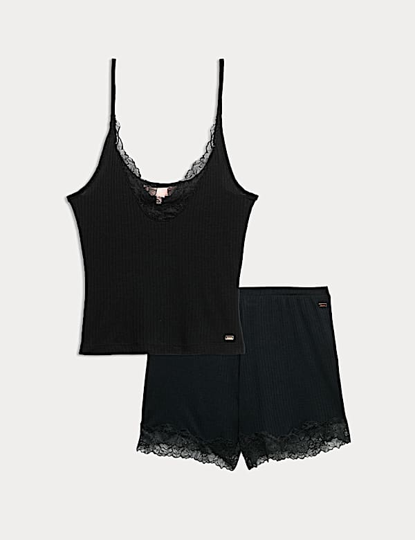 Ribbed Lace Trim Cami Top with Wool Set - AT