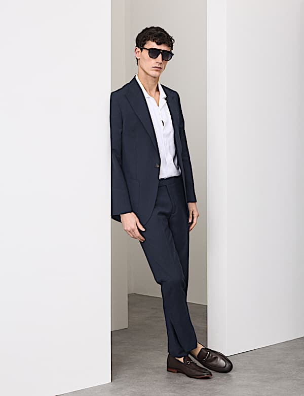 2 Piece Tailored Fit Wool Blend Textured Suit - DE