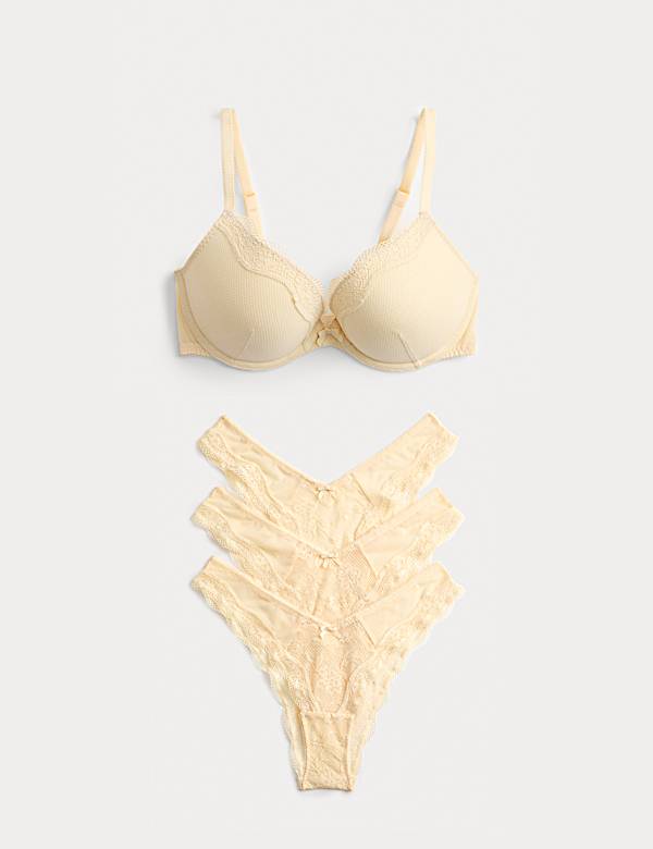 Jasmine Lace Wired Push Up Plunge Bra Set A-E - GR