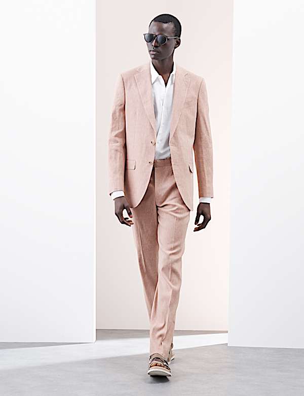 חליפה ליומיום בגזרה מחויטת מתערובת פשתן איטלקי  - IL