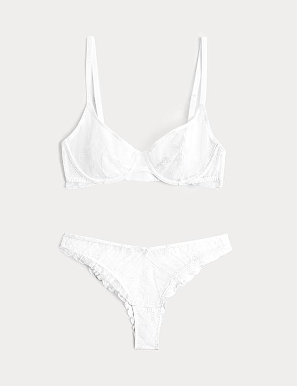 Helena Embroidery Wired Demi Cup Bra Set A-E - TW