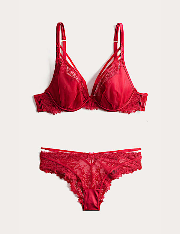 Magda Embroidery Wired Plunge Bra Set A-E - GR