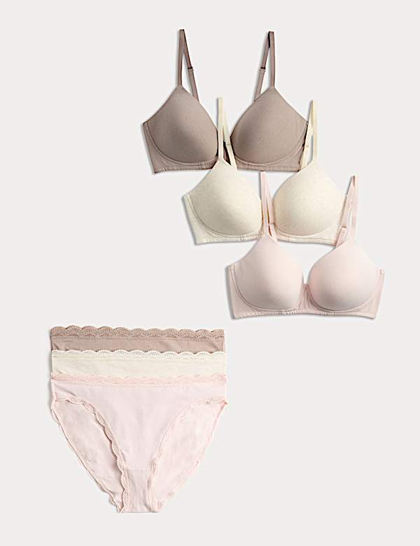 3pk Non Wired T-Shirt Bras Set A-E - GR