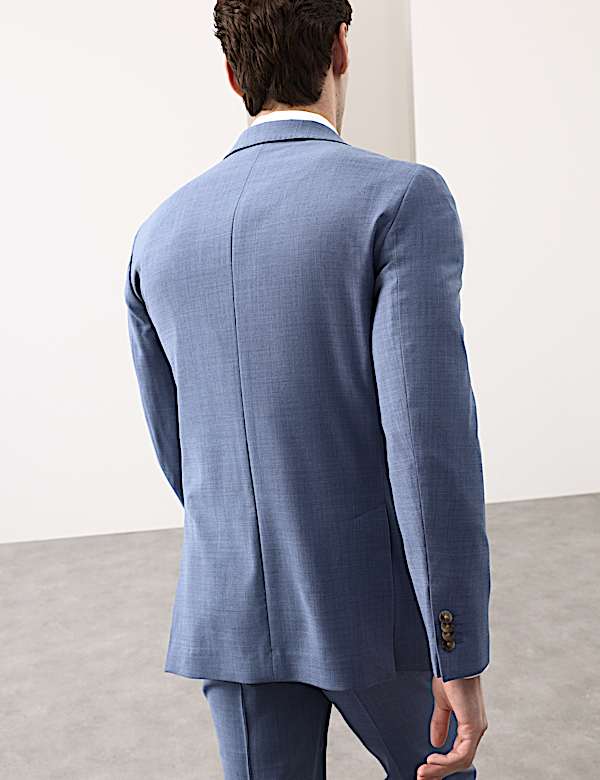 2 Piece Tailored Fit Wool Blend Hopsack Stretch Suit - SI