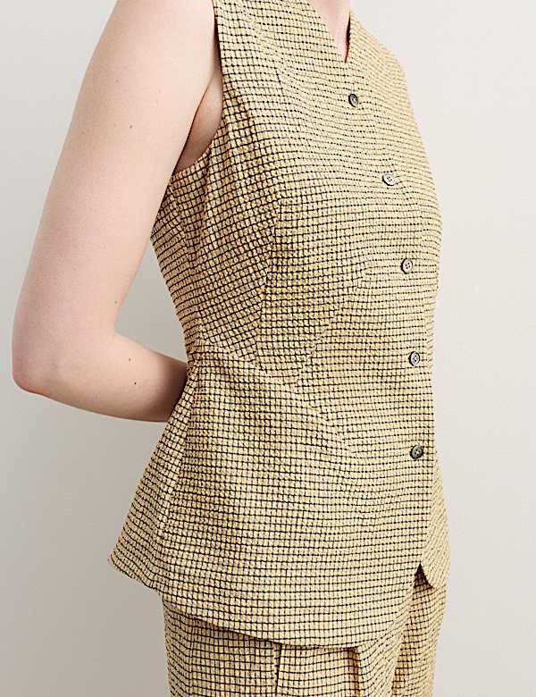 Cotton Rich Checked Seersucker Waistcoat & Trousers Set - BE