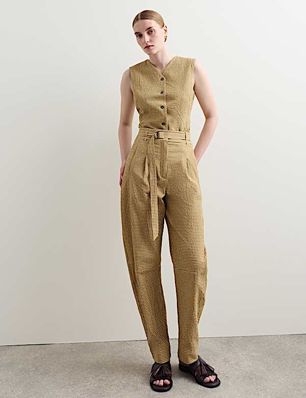 Cotton Rich Checked Seersucker Waistcoat & Trousers Set - BE