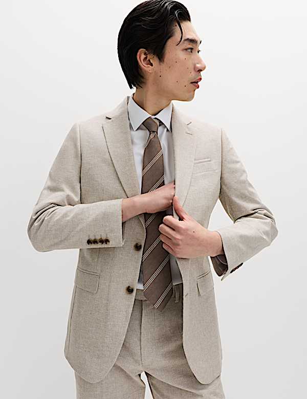 2 Piece Tailored Fit Cotton Linen Striped Suit