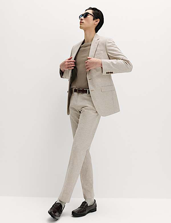 2 Piece Tailored Fit Cotton Linen Striped Suit - US