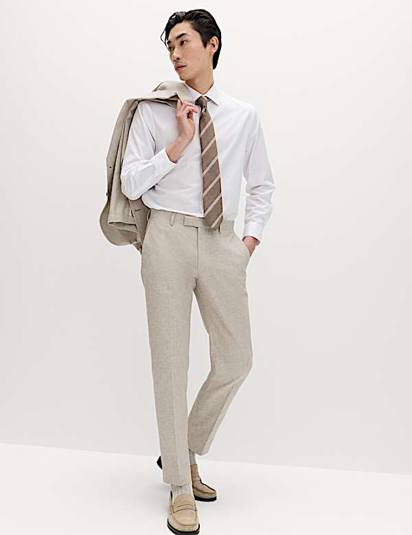2 Piece Tailored Fit Cotton Linen Striped Suit - US