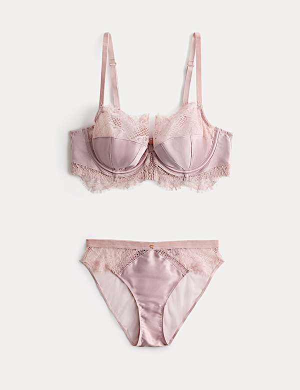 Saffron Satin & Lace Wired Balcony Bra Set A-E - AT