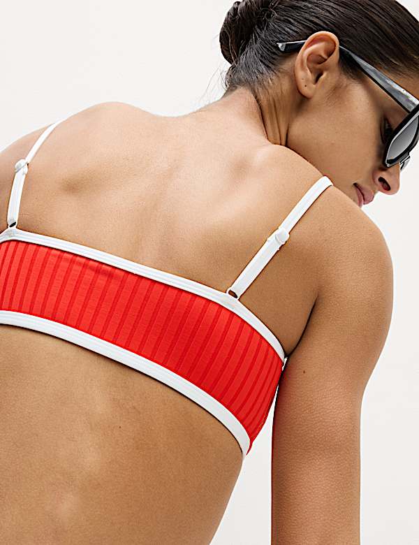 Ribbed Contrast Tipping Scoop Neck Bikini Set - JP