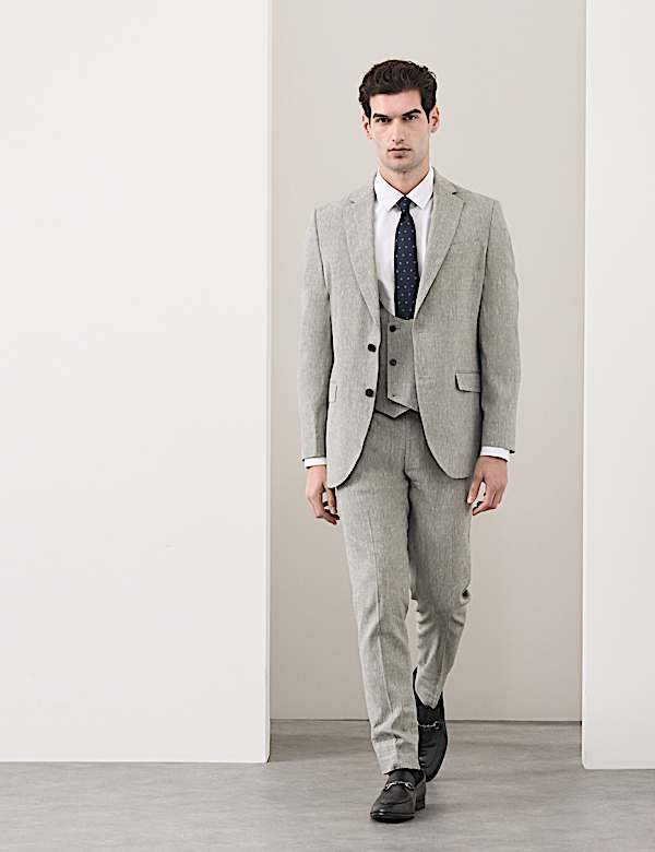 3 Piece Tailored Fit Italian Performance Linen Blend Suit - GR
