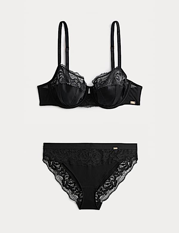 Silk & Lace Wired Balcony Bra Set - ID