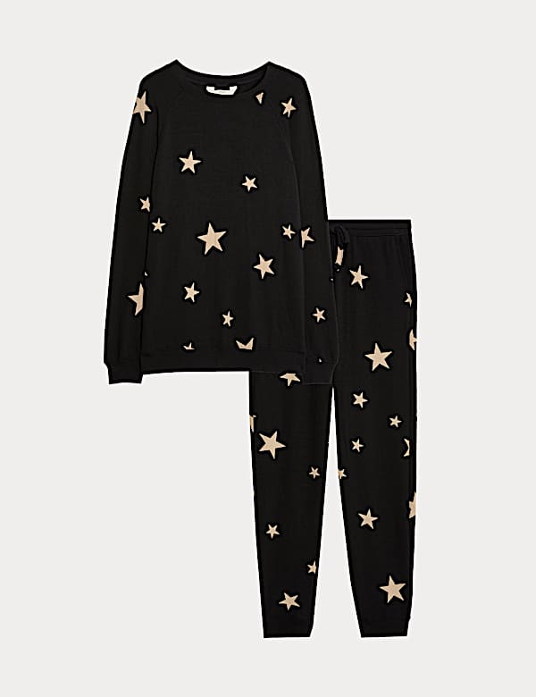 Star Print Crew Neck Long Sleeve Pyjama Set - BE