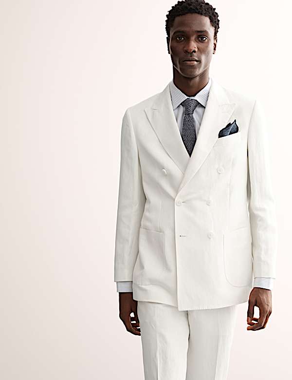 Costume croisé coupe ajustée en lin mélangé et soie - CA