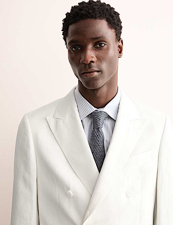 Costume croisé coupe ajustée en lin mélangé et soie - CA