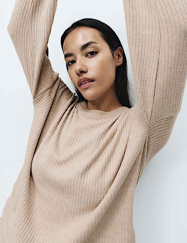 Ribbed Crew Neck Long Sleeve Pyjama Set - IT