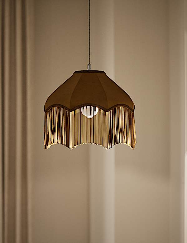 Fringed Velvet Lamp Shade - GR