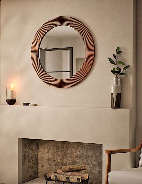 Fredrick Wooden Frame Round Wall Mirror - GR