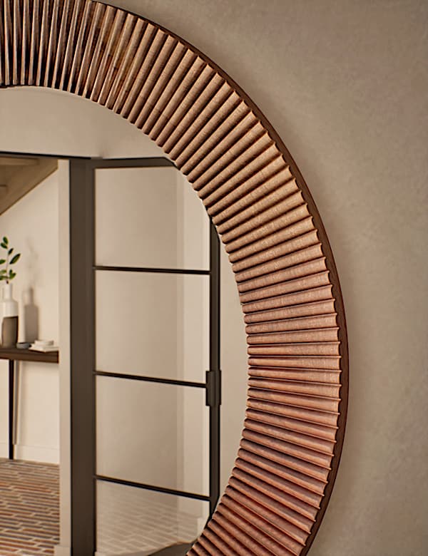 Fredrick Wooden Frame Round Wall Mirror - GR