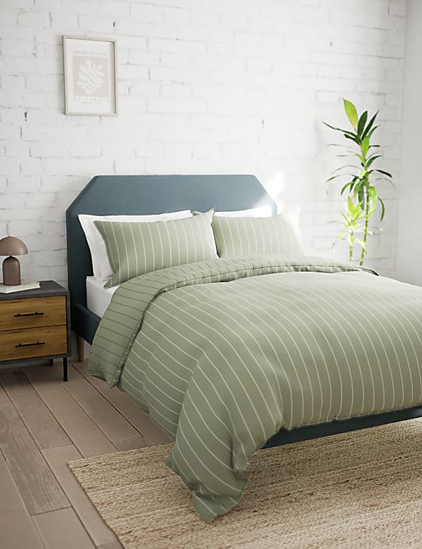 Cotton Rich Narrow Striped Bedding Set SOFT GREEN Bedding Sets M S JE