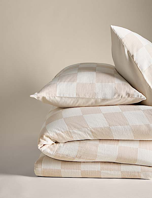 Parure de lit 100 % coton à carreaux - CH