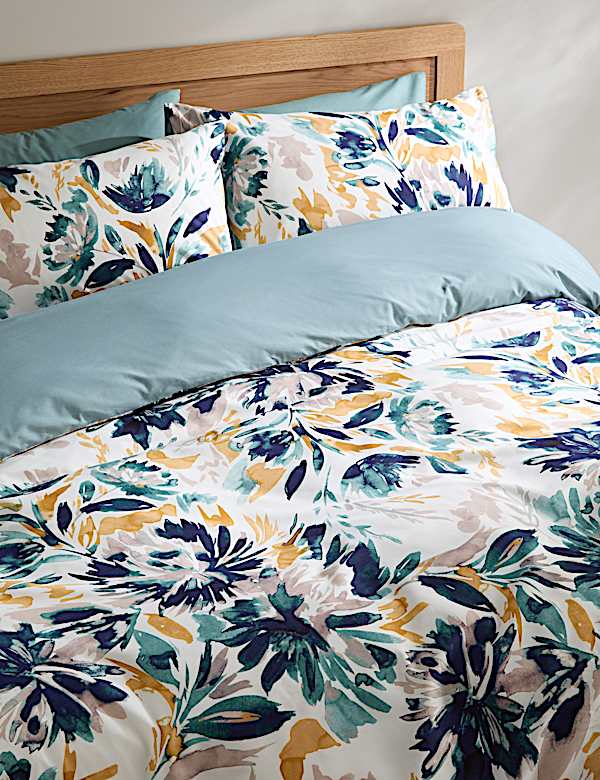 Parure de lit 100 % coton à motif fleuri façon aquarelle - LU