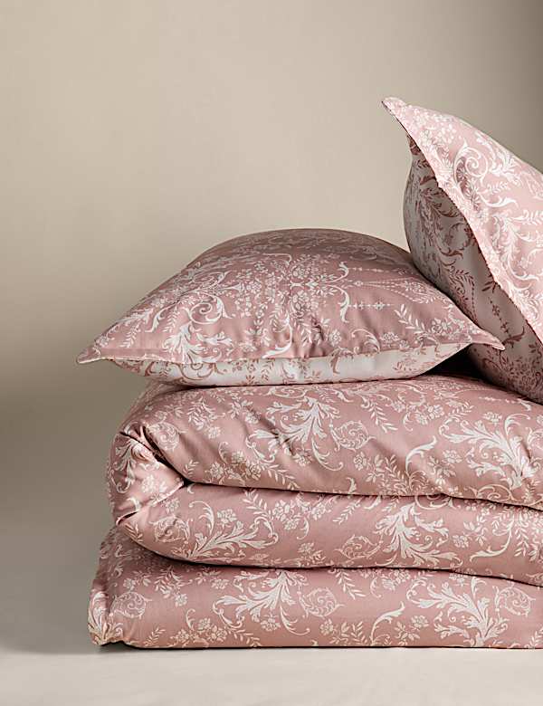 Parure de lit satin&eacute;e &agrave; motif alouette damass&eacute; - FR