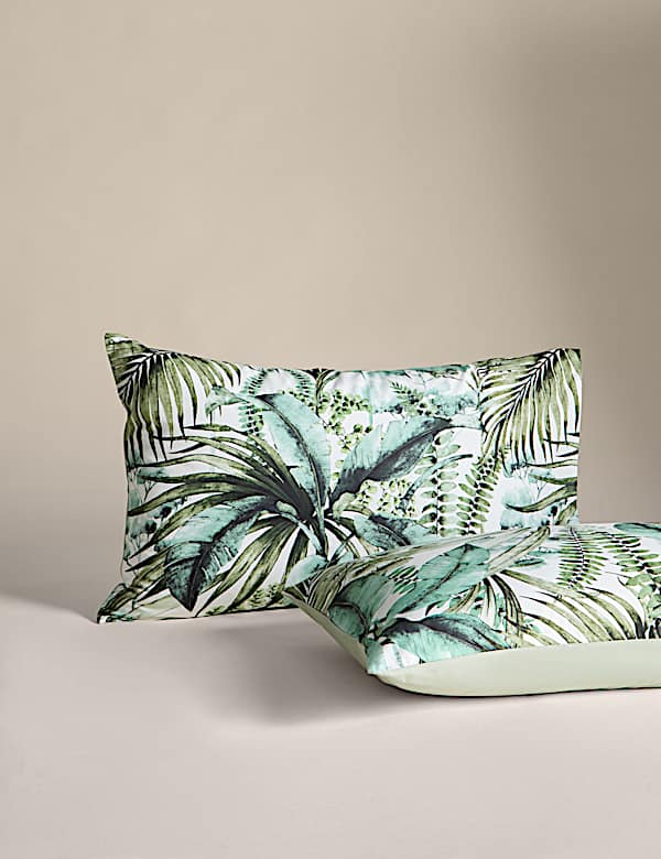 Parure de lit 100&nbsp;% coton à motif palmier façon aquarelle - CH