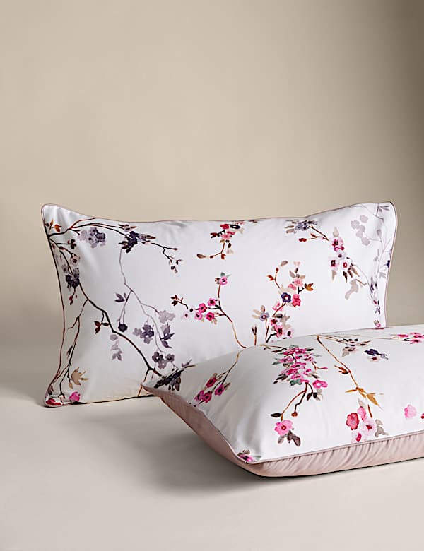 Juego de sábanas 100 % algodón satinado con estampado de flores de cerezo - US