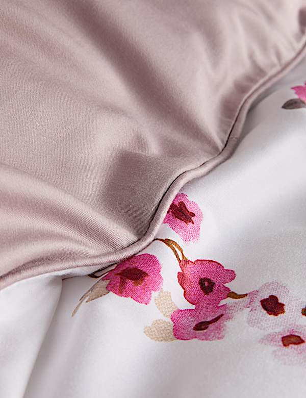 Juego de sábanas 100 % algodón satinado con estampado de flores de cerezo - US