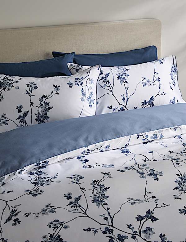 Parure de lit satinée 100% coton à motif fleur de cerisier - LU