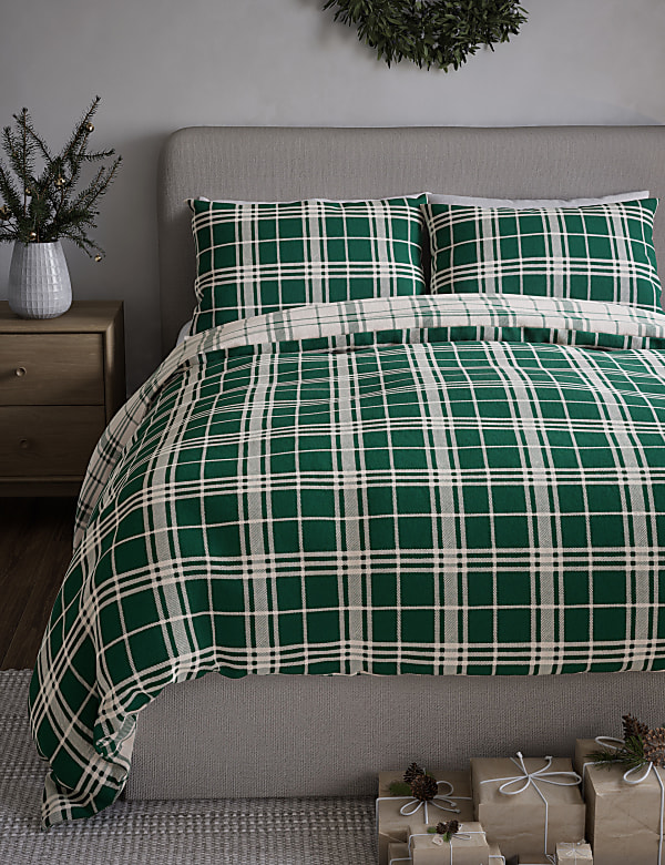Marks Spencer Fleece Checked Bedding Set Green Mix 6FT