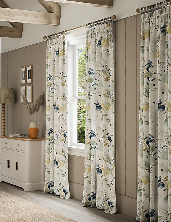 Watercolour Floral Pencil Pleat Curtains - FI