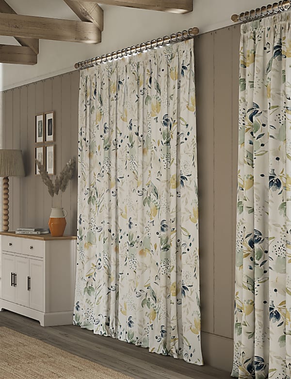 Watercolour Floral Pencil Pleat Curtains - FI